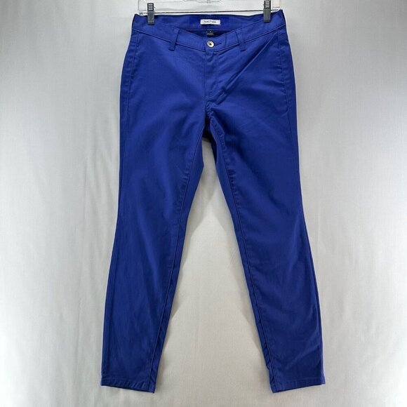 Nautica Pants Women Sz 4 Slim Fit Ankle Chino Mid Rise Casual Stretch Royal Blue - Picture 1 of 10